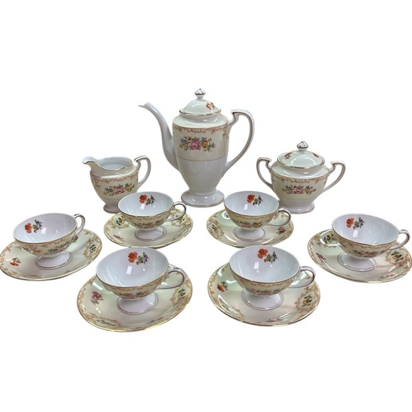 Noritake Romana Porcelain China Tea Set Japan 6 Full Set Excellent Vintage - Picture 1 of 13